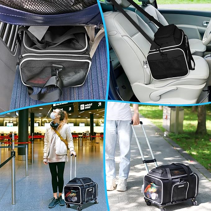 Petskd Top-Expandable Pet Carrier with Wheels 17x13x9.5 Inches Southwest Allegiant Airline Approved