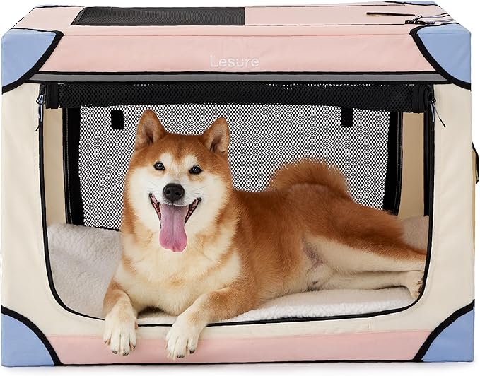 Lesure Soft Collapsible Dog Crate 30 Inch 4-Door Foldable