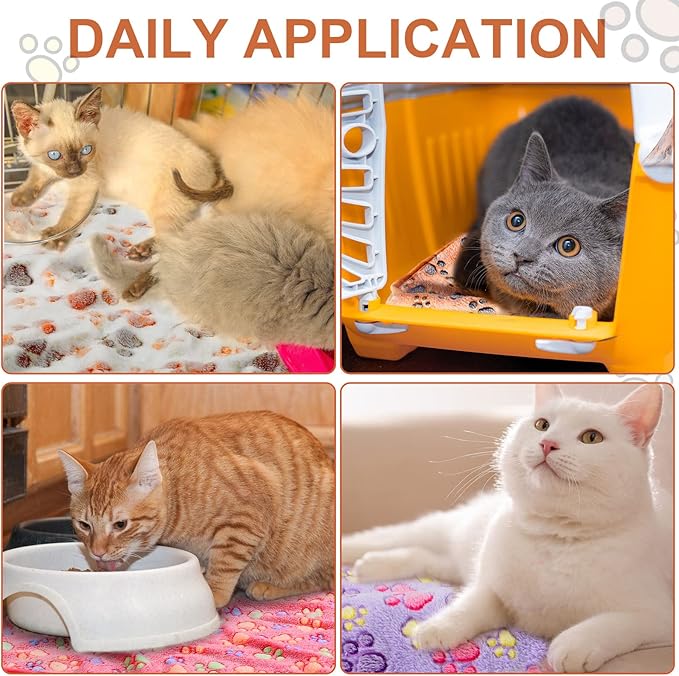 4 Pcs Pet Blanket Dog Puppy Blanket Paw Print Fleece Blanket for Small Medium Pet Dog Cat Warm Soft Sleep Mat Guinea Pig Cage Liners Blanket (White (24 x 47 Inch))