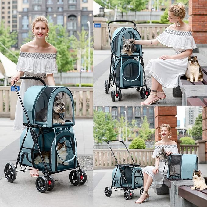 Double Pet Stroller for Dogs and Cats with 2 Detachable Carrier 4 Wheels,