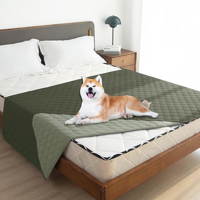 gogobunny 100% Double Sided Waterproof Dog Blanket Soft Pet Bed Cover Reversible Protect Furniture Couch Sofa Car for Puppy Large Dog Cat (Dark Olive/Light Olive 82x120 Inch 1))