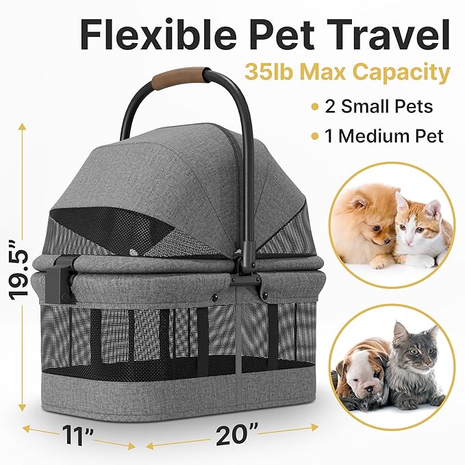 Dog Stroller -3 in 1 Pet Stroller. Detachable 360° Swivel 35lbs