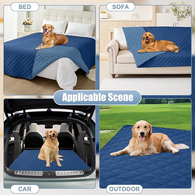 smiry Waterproof Dog Blanket (82"x82", Navy/Blue)