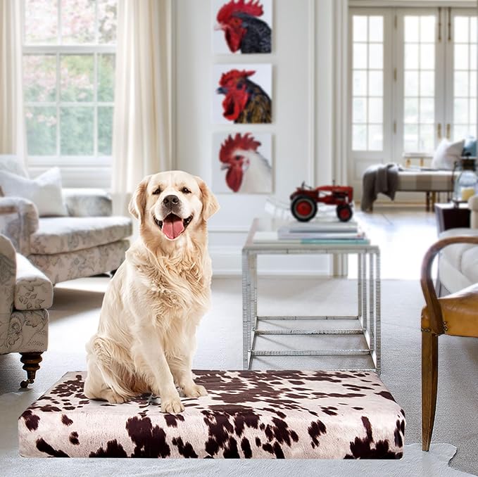 Western Brown Cow Print Faux Cowskin Dog Bed Covers Soft Replacement Washable 29x41 Inches, 29 x 41 x 6)