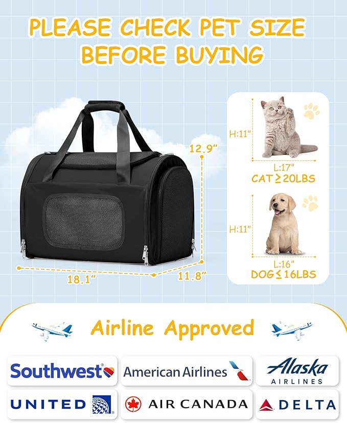 Cat Carrier Soft 20lbs, Collapsible