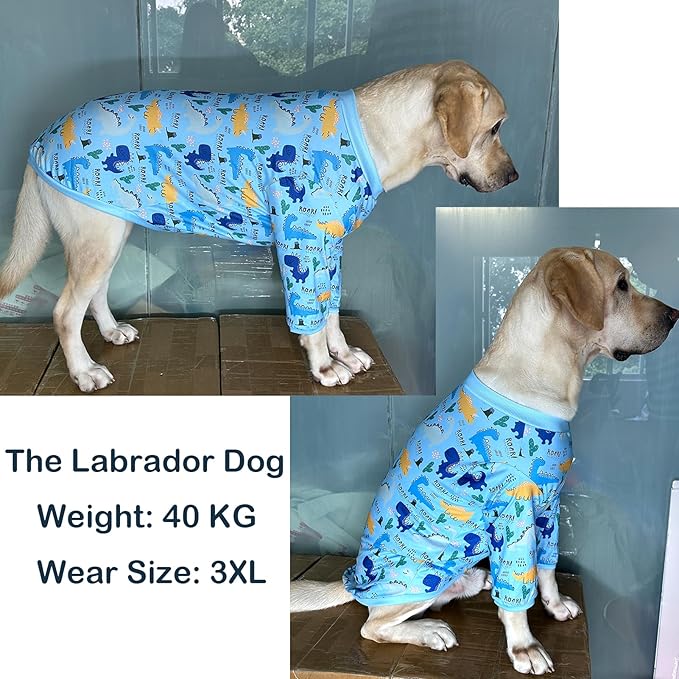 Dinosaur Dog T Shirts Cute Dinosaur Pattern Printed Apparel Shirt for Large Dogs Softable Stretchy Pet Clothes (3XL, Blue Dinosaur)