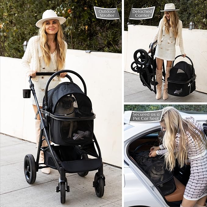 Dog Stroller Pet Cat Carrier 2-in-1 Travel