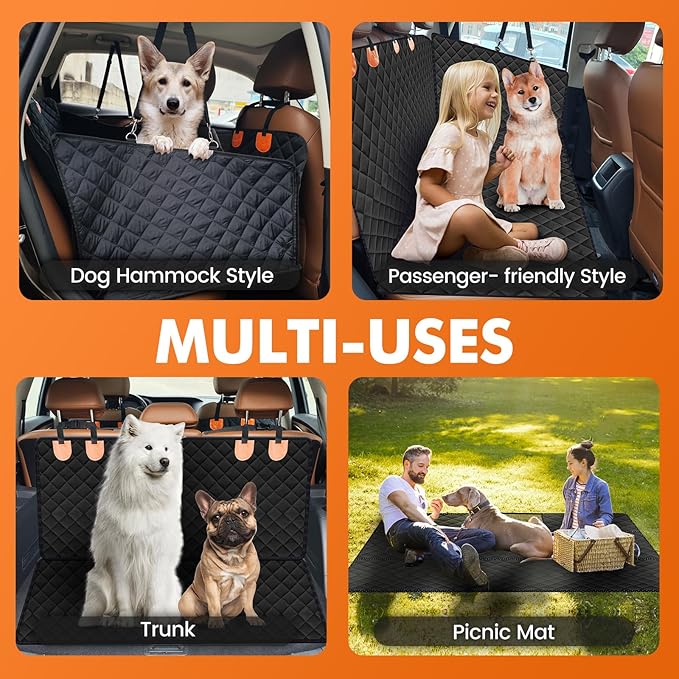 Dog Car Seat Cover for Back Seat with Hard Bottom