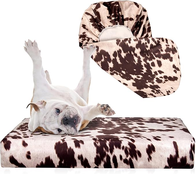 Western Brown Cow Print Faux Cowskin Dog Bed Covers Soft Replacement Washable 29x41 Inches, 29 x 41 x 6)