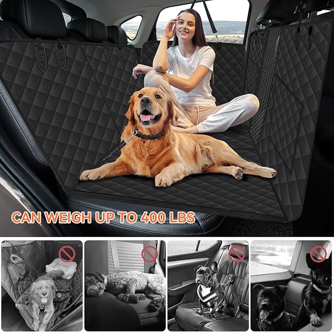 Car Back Seat Extender for Dogs Hard Bottom Car Seat Cover for Dogs, Support 400lbs,Dog Car Seat Cover with Hard Bottom Dog Car Seat Bed, Dog Backseat Hammock Seat for Cars, SUVs, Trucks