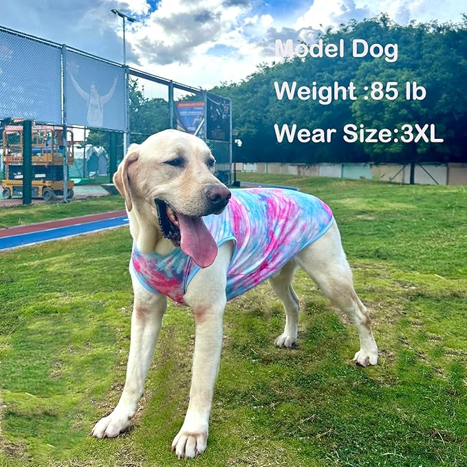Dog Tie dye Sleeveless T Shirt Colorful Pink Printed Dogs Vest Shirt Pajamas Breathable Stretchy Summer Clothes for Large Dog Boys Girls(2X-Large,Pink)