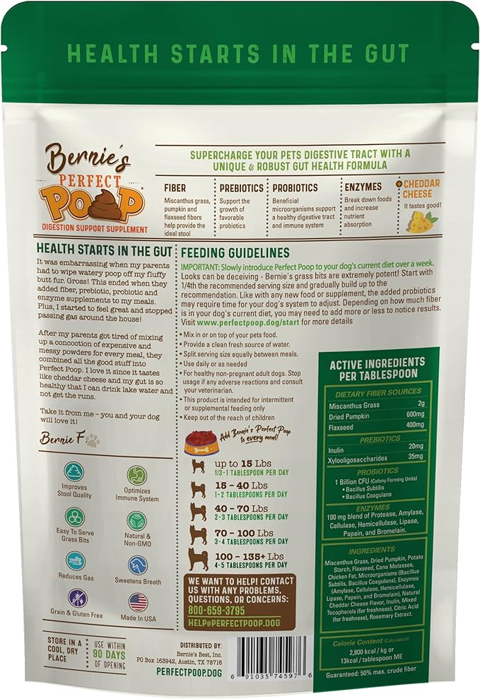 Perfect Poop Digestion & General Health Supplement for Dogs: Fiber 4.2 oz)