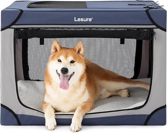 Lesure Soft Collapsible Dog Crate 30 Inch 4-Door Foldable