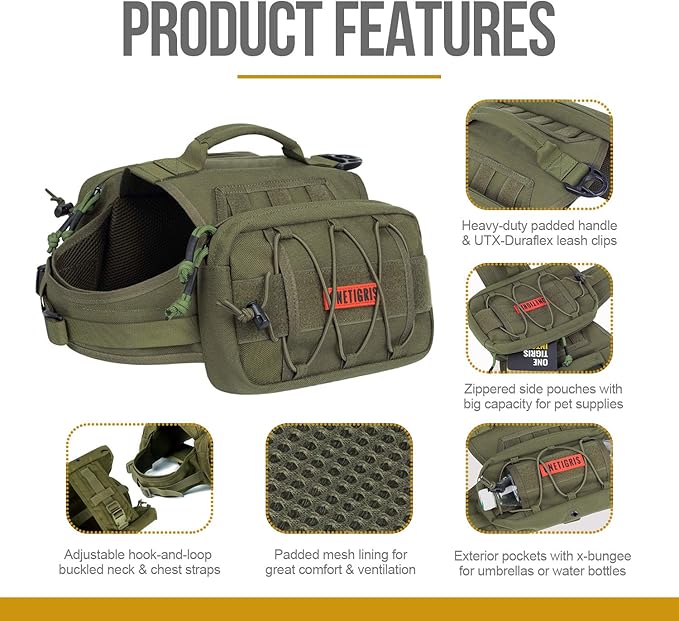 OneTigris Dog Backpack for Medium & Large Dogs