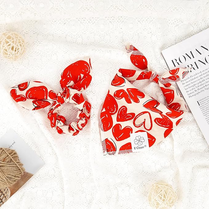 E-Clover Mothers Day Dog Bandana & Matching Scrunchie-Heart