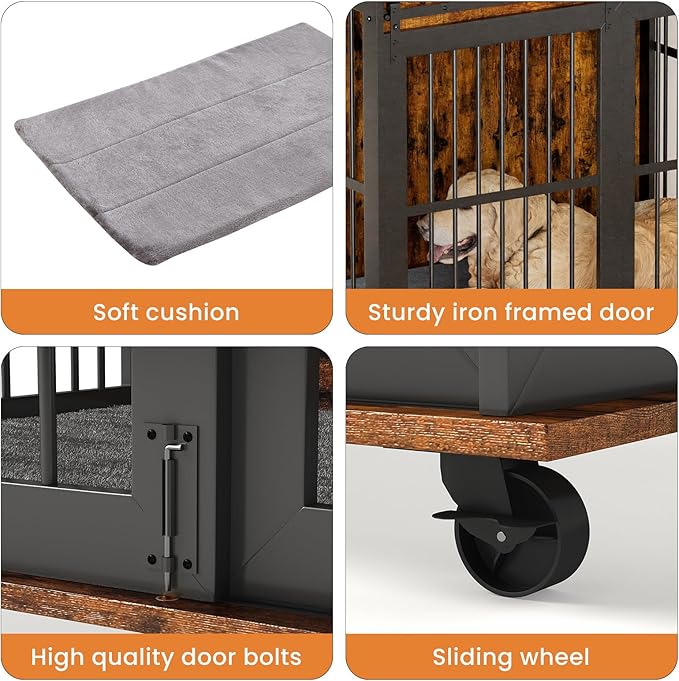 NicBex Dog Crate Furniture Dog Cage with Sliding Iron Doors and Lift Top