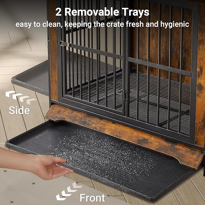 Rovibek Double Dog Crate Furniture 75 Inch, 2 Dogs