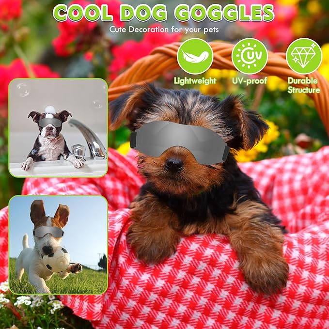 Small Dog Sunglasses, UV Protection Dog Goggles for Small to Medium Breed Dog, Windproof Antifog Pet Glasses for Puppy with Adjustable Strap (Black)