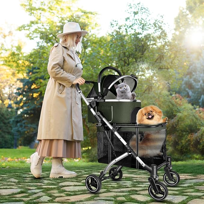Double Pet Stroller for 2 Dogs or Cats 52LBS Green