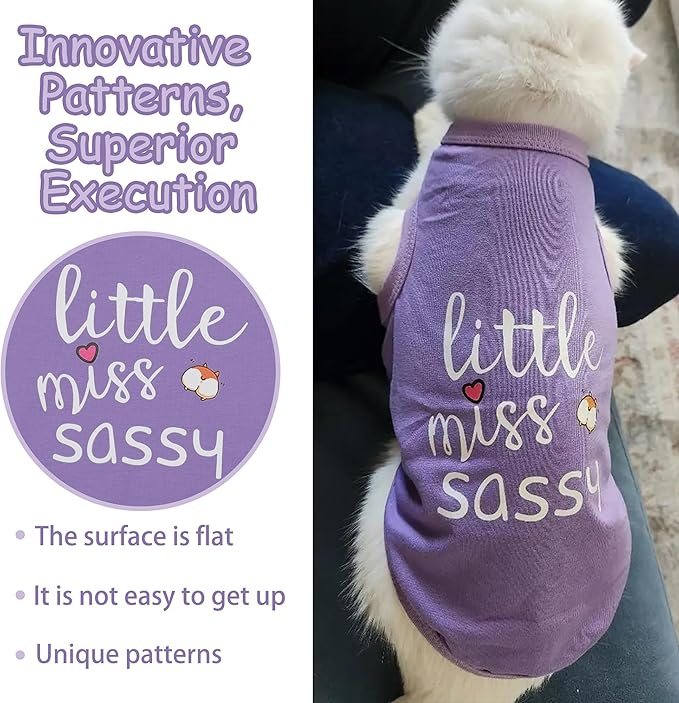 Paiaite Dog Clothes Fashionable Sleeveless Pet Vest: 'Little Miss Sassy' Printed Cotton Dog Shirt, Ideal for Small, Medium, and Large Breeds, Ensuring Comfort and Breathability Purple L