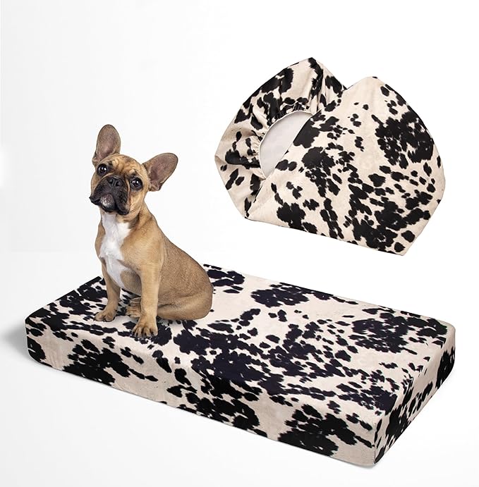 Western Brown Cow Print Faux Cowskin Dog Bed Covers Soft Replacement Washable 36x27 Inches, 27 x 36 x 6)