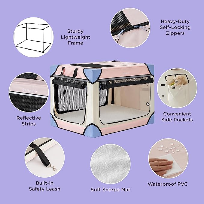 Lesure Soft Collapsible Dog Crate 36 Inch 4-Door Foldable