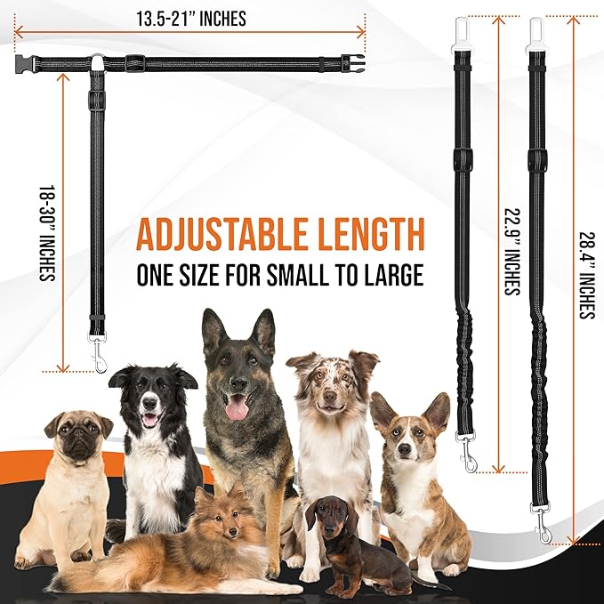 Dog Seat Belt for Car with Reflective Stitching