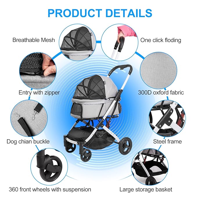 Pet Stroller for Middle Dogs Cats with Pets