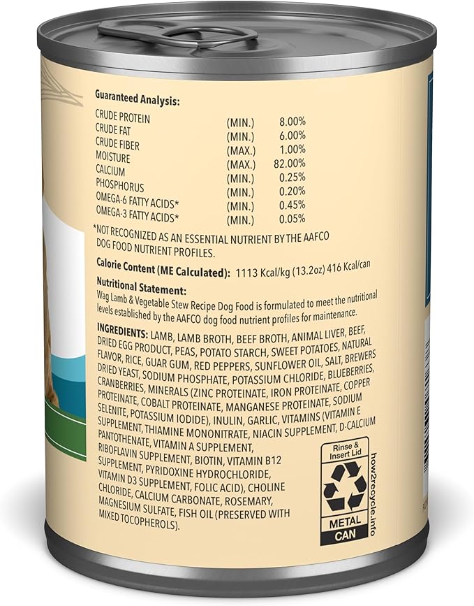 WAG Stew Canned Dog Food, Lamb & Vegetable Recipe, 13.2 oz Can (Pack of 12)