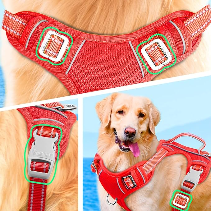 BARKBAY No Pull Dog Harness Large Step in Reflective Dog Harness with Front Clip and Easy Control Handle for Walking Training Running with ID tag Pocket(Red