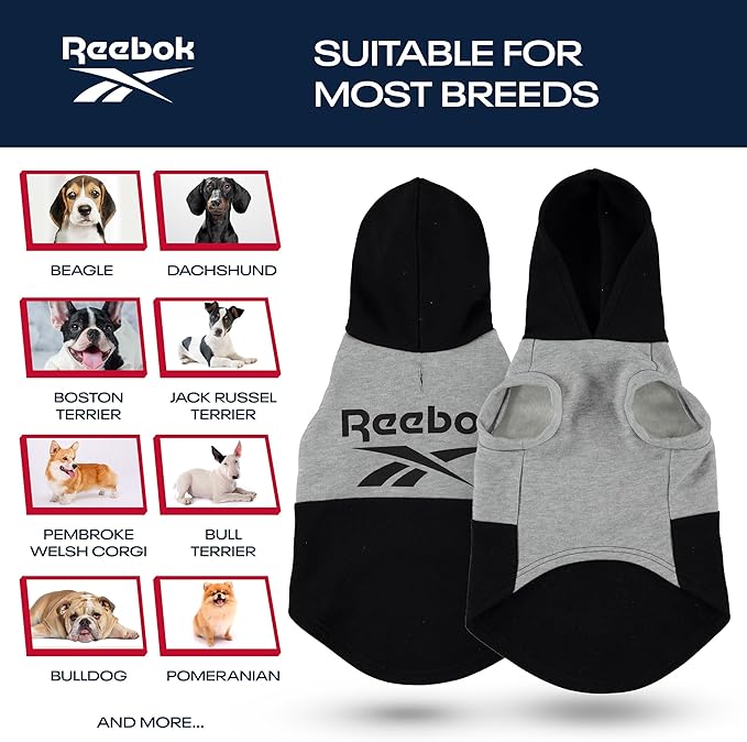 Reebok Dog Hoodie – Fleece Dog Sweater with Leash Hole