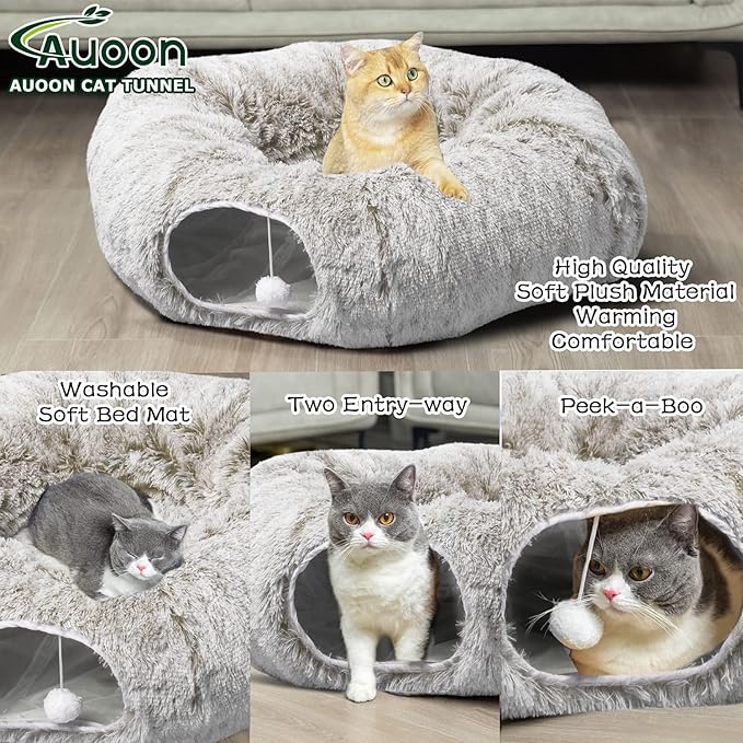 AUOON Cat Tunnel Bed with Central Mat