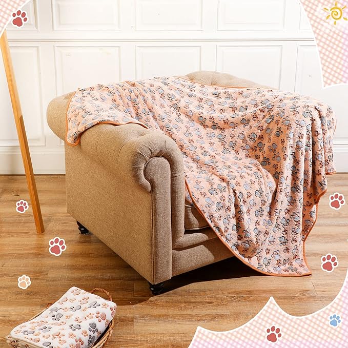 4 Pcs Pet Blanket Dog Puppy Blanket Paw Print Fleece Blanket for Small Medium Pet Dog Cat Warm Soft Sleep Mat Guinea Pig Cage Liners Blanket (White Purple,X-Large(40 x 63 Inch))