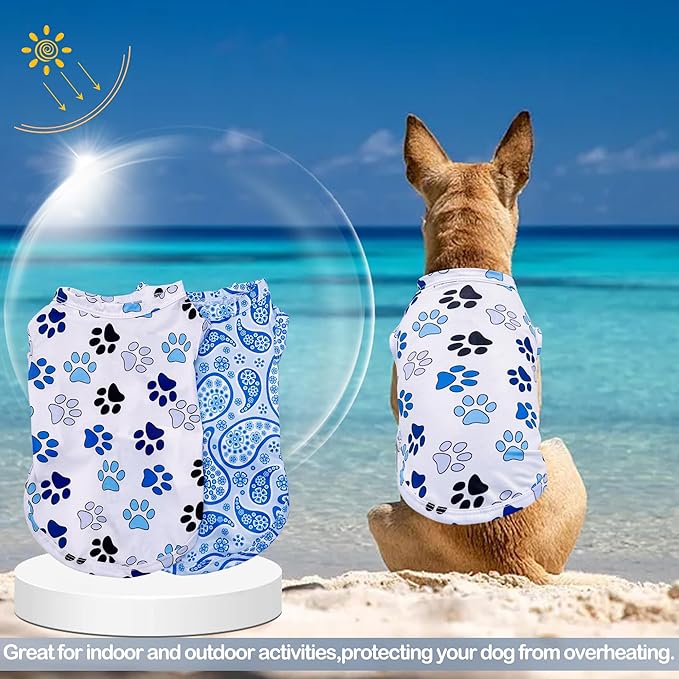 PET SHOW 4 Pack Cooling Dog Shirts Puppy Summer Clothes Paisley Vest Paw Printed Sleeveless Cats Doggies Tie Dye T-Shirts Plaid Tank Top Tee for Small Medium Dogs (S, Blue for Boys)