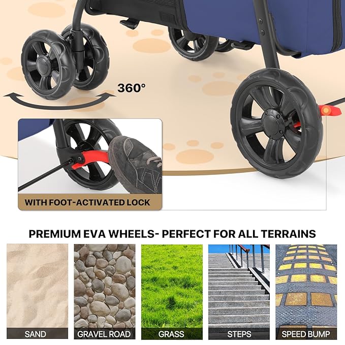 MoNiBloom Double Dog Stroller with Detachable Carrier Bags Large 4 Wheels Foldable Jogger for Small and Medium Dog Cats