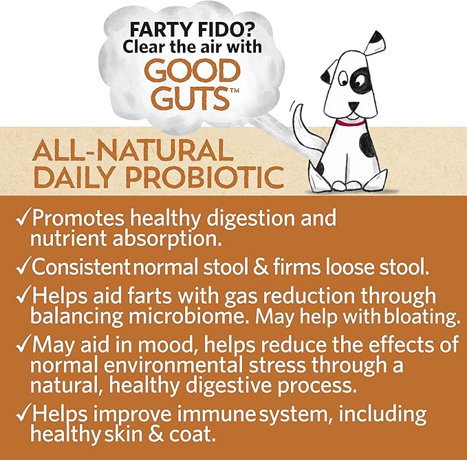 Good Guts for Big Mutts Probiotic for Dogs 12 Billion 11 Strains, 5 Digestive 2 Prebiotics, (20 Days)