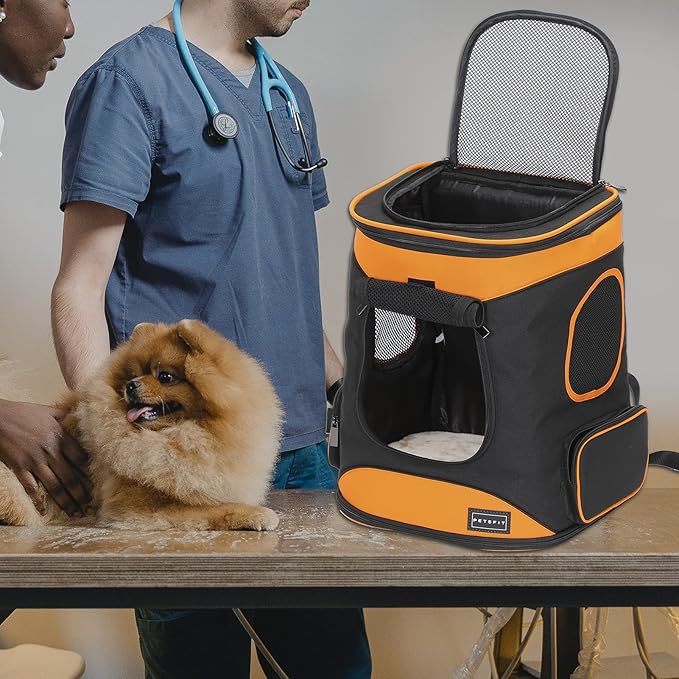 Petsfit Cat Backpack Carrier Easy-Fit Dog Travel Backpack Carrier for Hiking Walking Cycling Suitable for Small Medium Dogs Cats and Rabbits up to 22 Pounds