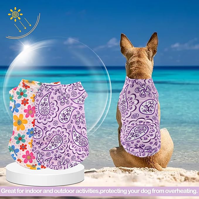 PET SHOW 4 Pack Cooling Dog Shirts Puppy Summer Clothes Paisley Vest Paw Printed Sleeveless Cats Doggies Floral T-Shirts Plaid Tank Top Tee for Small Medium Dogs (XL, Pink for Girls)