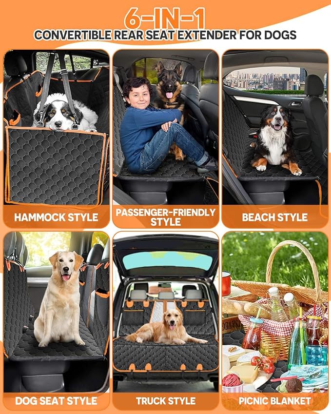 Victoper Back Seat Extender for Dogs 440 LB, 600D Heavy 2 Seatbelts, 100% Waterproof