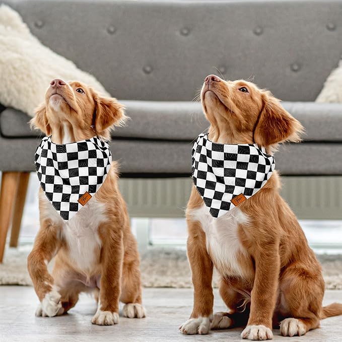 Black Checkered Dog Bandana Race Car Checkered Flag Fabric Pet Scarf Medium Sizes Adjustable Pet Neckerchief Dog Bibs for Cat Dog Birthday Costume Accessories