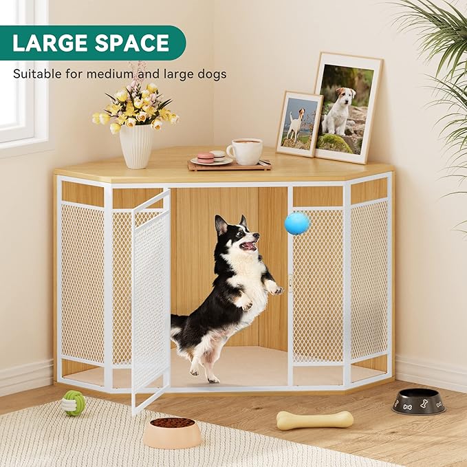 YITAHOME Corner Dog Crate Furniture with Cushion 43.7" Dog