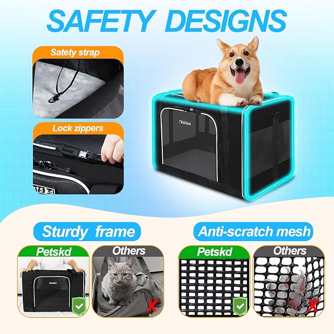 Petskd Pet Carrier 24"x17"x17" for Large Cats Dogs 2 Cats 1 Box, 2 Bowls