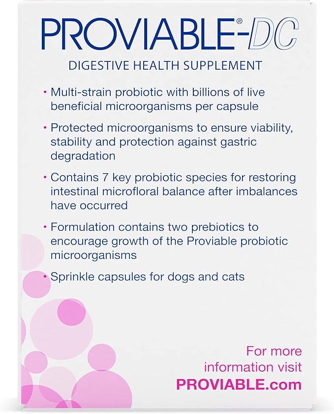 Nutramax Proviable Digestive Health Supplement Multi-Strain Probiotics and Prebiotics for Cats and Dogs 7 Strains 30 Capsules