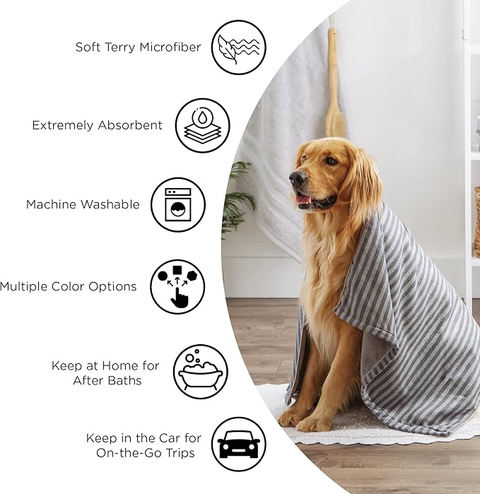 Bone Dry Pet Grooming Towel Collection Absorbent Microfiber X-Large 41x23.5", Embroidered