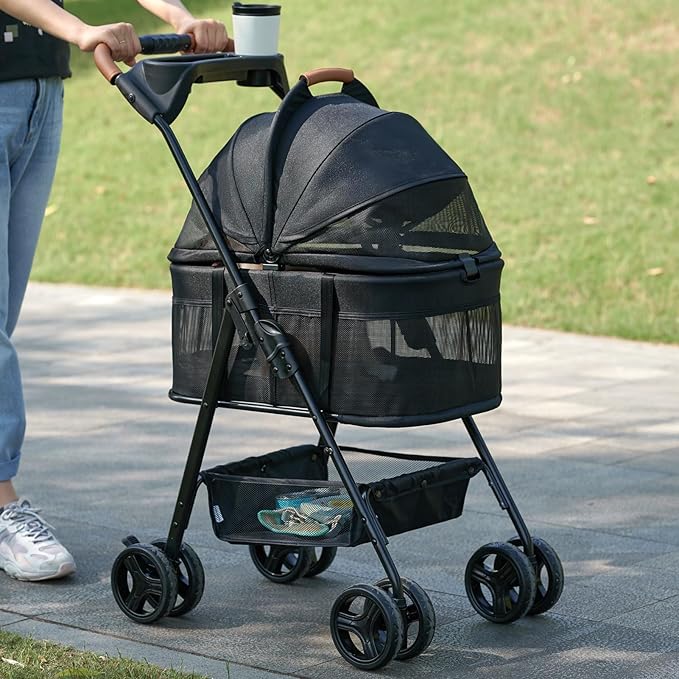 3 in 1 Folding Dog Stroller 4 Wheels