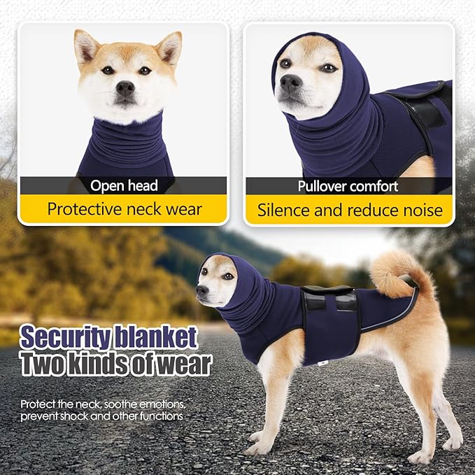 Dog Anxiety Jacket, Dog Shirt with Turtleneck, Breathable Calming Vest, Indoor and Outdoor Separated Pet Jacket (Navy blue, X-Small)