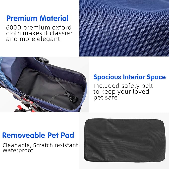 Pet Stroller for Cats Dogs Rabbit with Reversible Handle 40 Pounds,