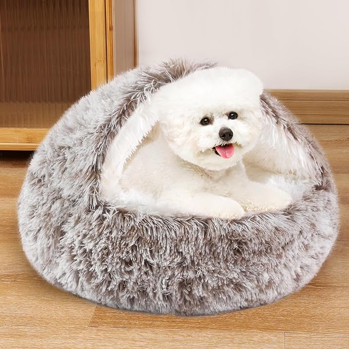 NOYAL Dog Bed Round Hooded Plush Cat Cave