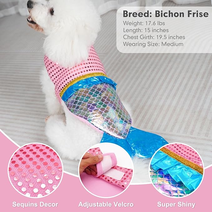cyeollo Mermaid Dog Costume Halloween Clothes for Doggie