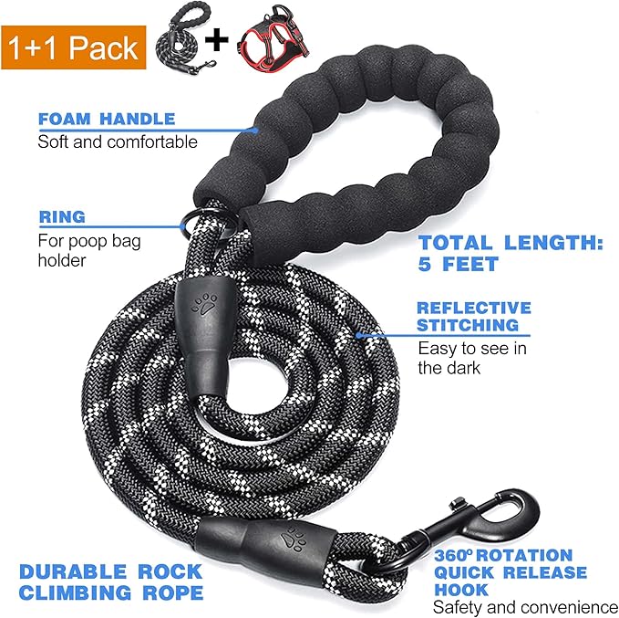 tobeDRI No Pull Dog Harness Adjustable Reflective Oxford 5ft Dog